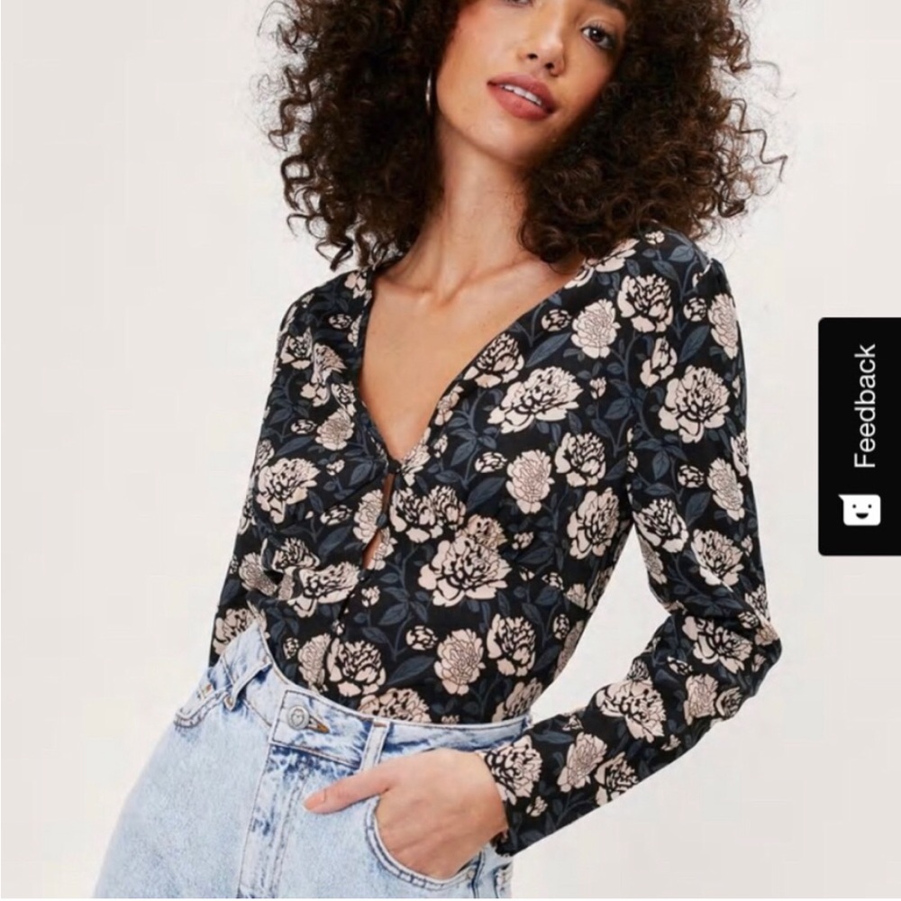 🐧2/$15 Nasty Gal Button Up Floral Long Sleeve Shirt - Picture 1 of 4